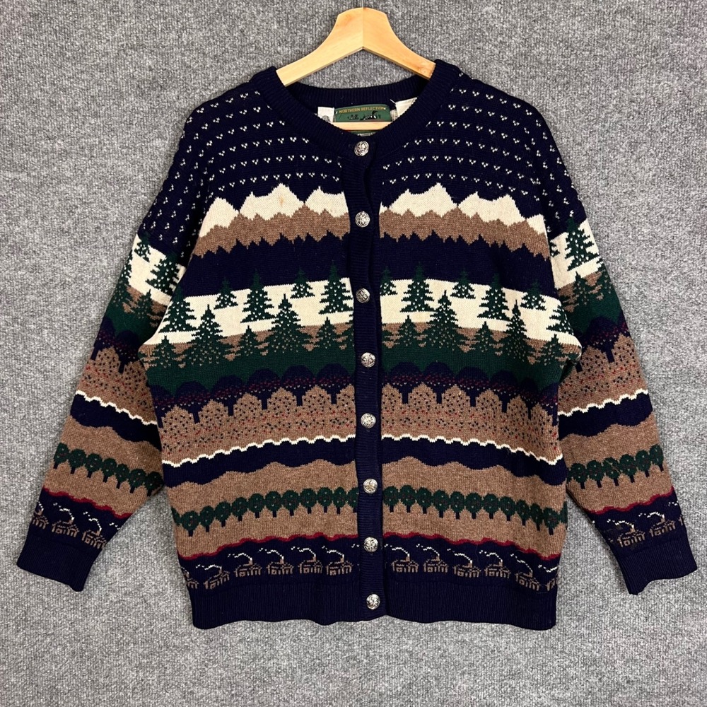Vintage Northern Reflections Cardigan Sweater Womens M Scenic Knit